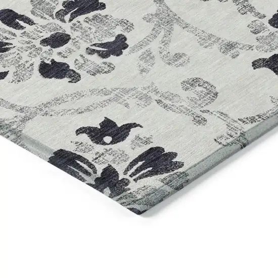 Black Silver And Charcoal Floral Washable Indoor Outdoor Area Rug Photo 3
