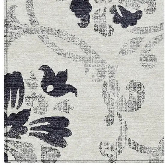 Black Silver And Charcoal Floral Washable Indoor Outdoor Area Rug Photo 6