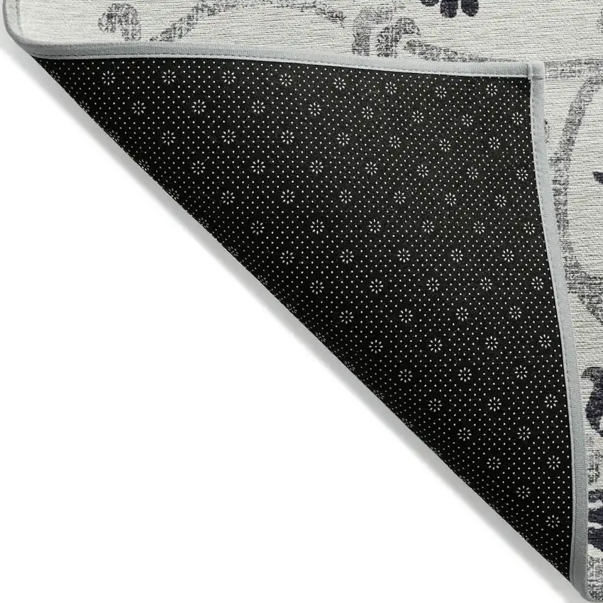 Black Silver And Charcoal Floral Washable Indoor Outdoor Area Rug Photo 3