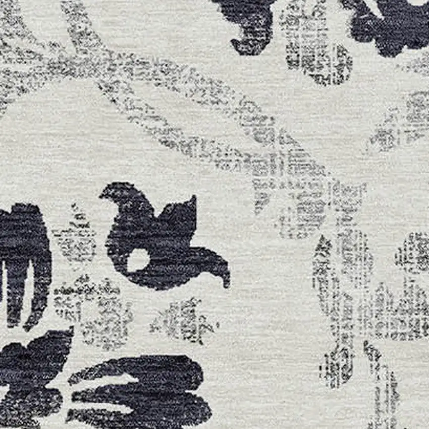 Black Silver And Charcoal Floral Washable Indoor Outdoor Area Rug Photo 4
