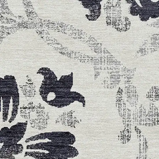 Black Silver And Charcoal Floral Washable Indoor Outdoor Area Rug Photo 4