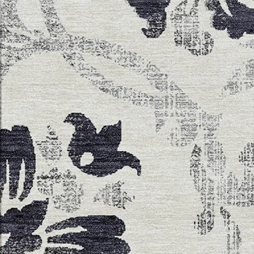 Black Silver And Charcoal Floral Washable Indoor Outdoor Area Rug Photo 6