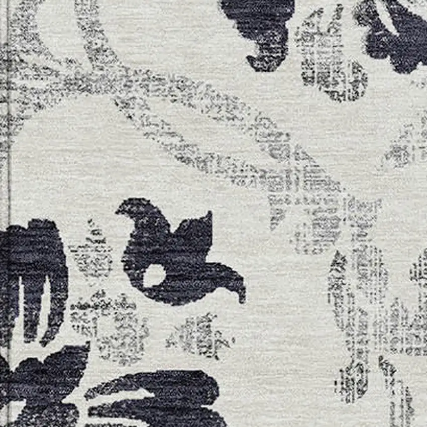 Black Silver And Charcoal Floral Washable Indoor Outdoor Area Rug Photo 4