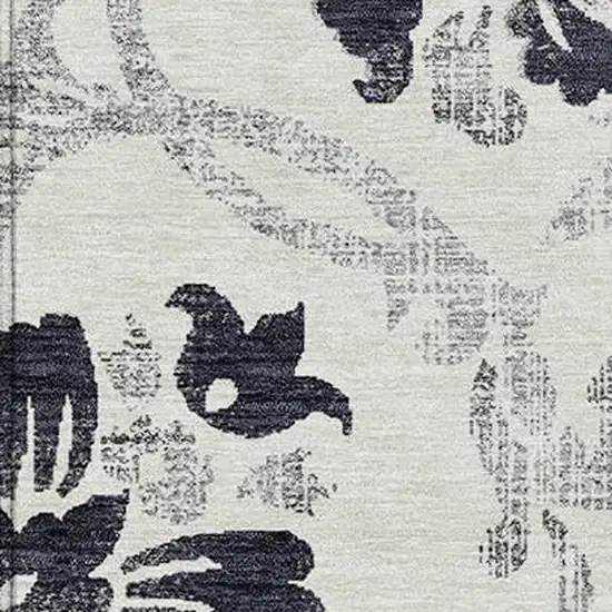 Black Silver And Charcoal Floral Washable Indoor Outdoor Area Rug Photo 4