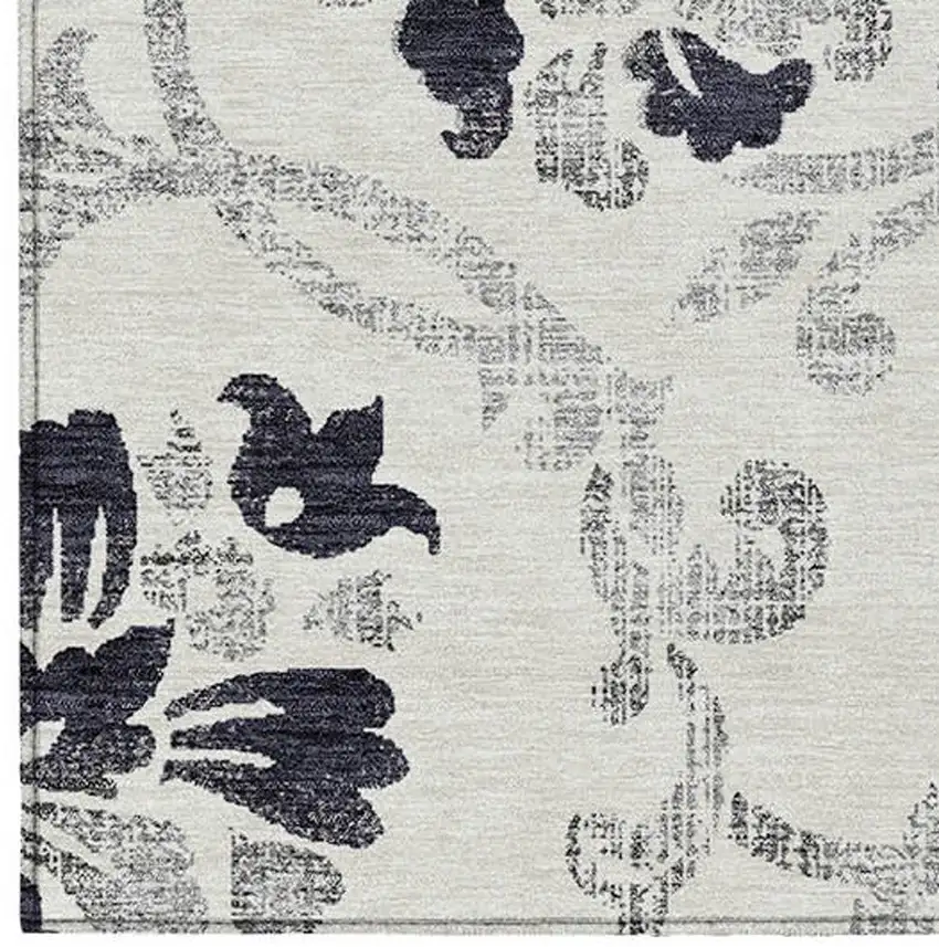 Black Silver And Charcoal Floral Washable Indoor Outdoor Area Rug Photo 5