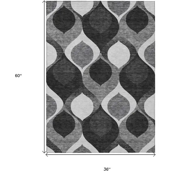 Black Silver And Charcoal Ogee Washable Indoor Outdoor Area Rug Photo 7