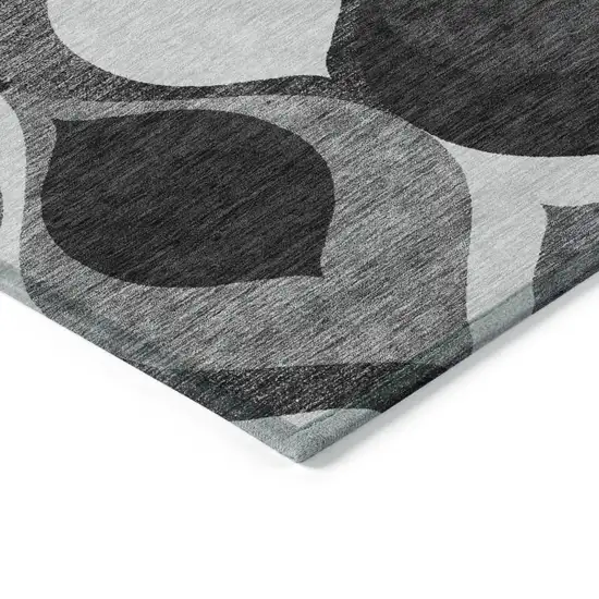 Black Silver And Charcoal Ogee Washable Indoor Outdoor Area Rug Photo 3