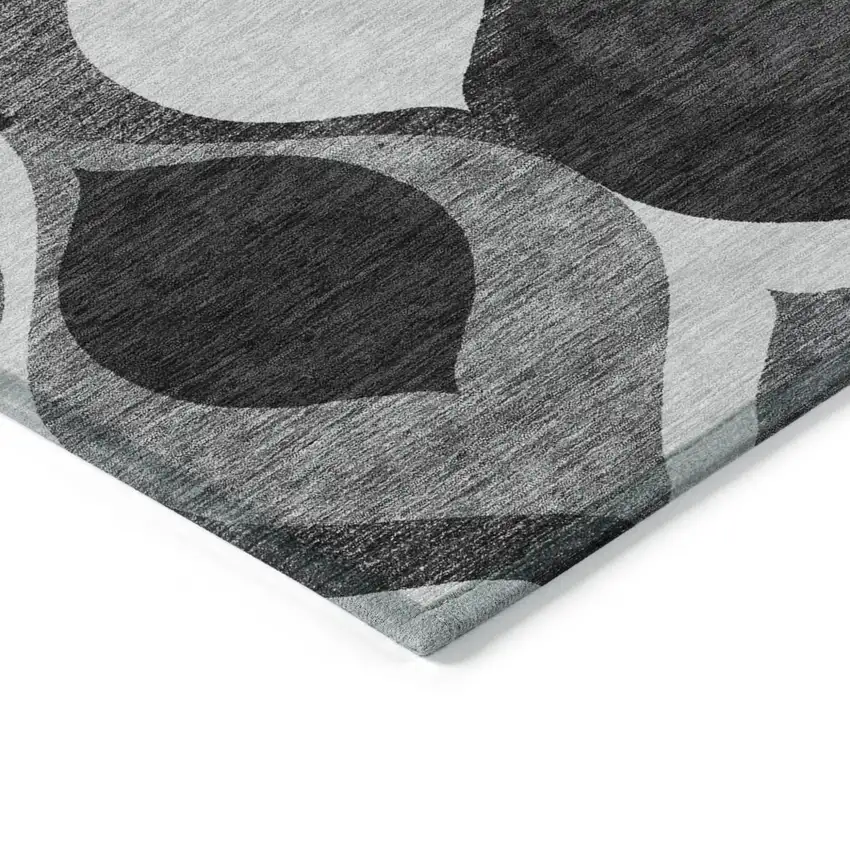 Black Silver And Charcoal Ogee Washable Indoor Outdoor Area Rug Photo 3
