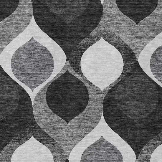 Black Silver And Charcoal Ogee Washable Indoor Outdoor Area Rug Photo 4
