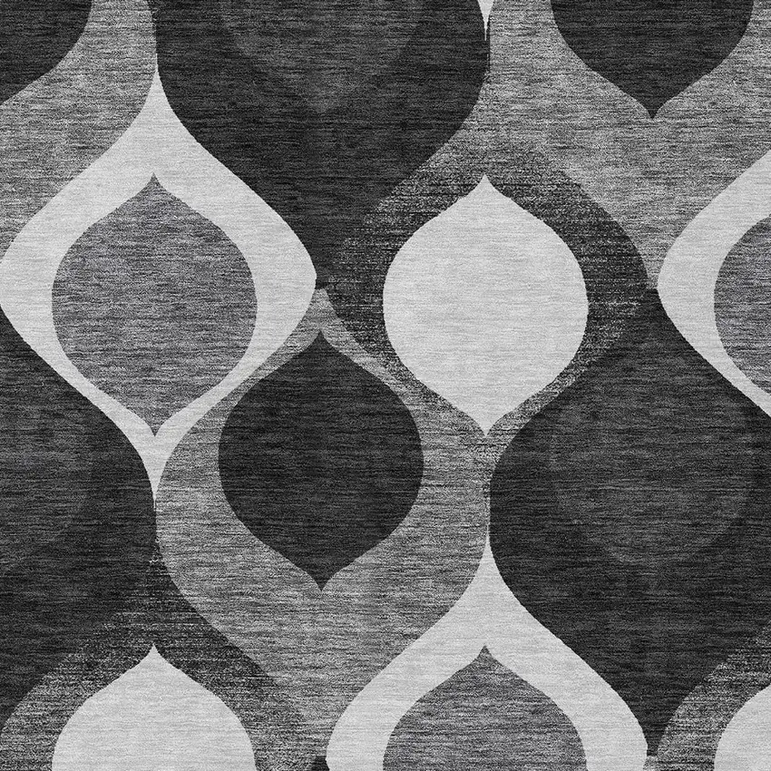 Black Silver And Charcoal Ogee Washable Indoor Outdoor Area Rug Photo 4