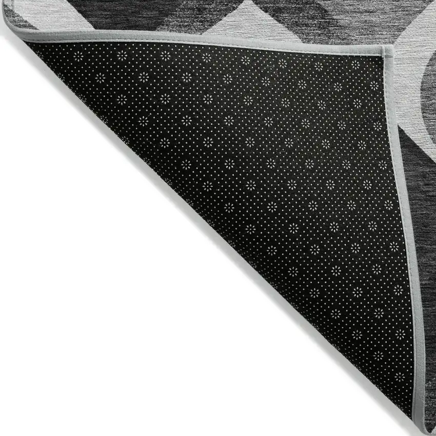 Black Silver And Charcoal Ogee Washable Indoor Outdoor Area Rug Photo 2