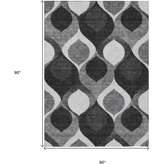 Black Silver And Charcoal Ogee Washable Indoor Outdoor Area Rug Photo 7