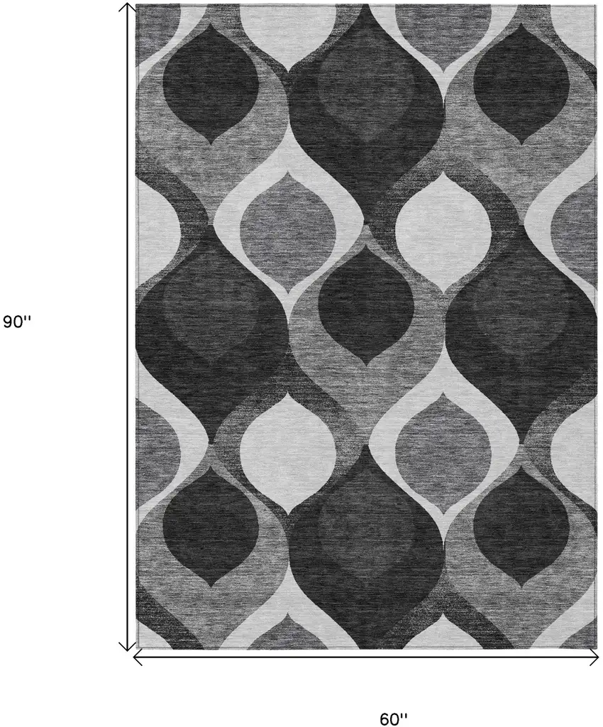 Black Silver And Charcoal Ogee Washable Indoor Outdoor Area Rug Photo 7