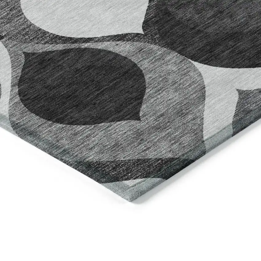 Black Silver And Charcoal Ogee Washable Indoor Outdoor Area Rug Photo 3
