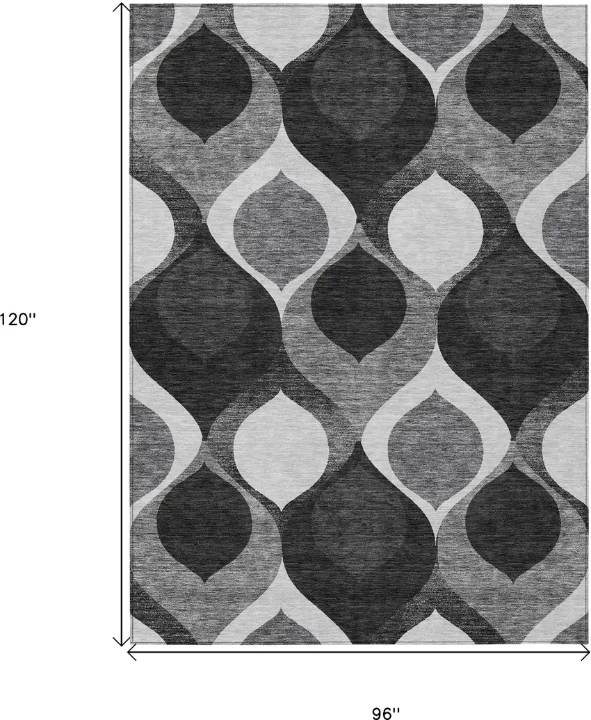 Black Silver And Charcoal Ogee Washable Indoor Outdoor Area Rug Photo 3