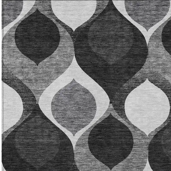 Black Silver And Charcoal Ogee Washable Indoor Outdoor Area Rug Photo 4