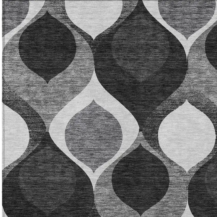 Black Silver And Charcoal Ogee Washable Indoor Outdoor Area Rug Photo 4