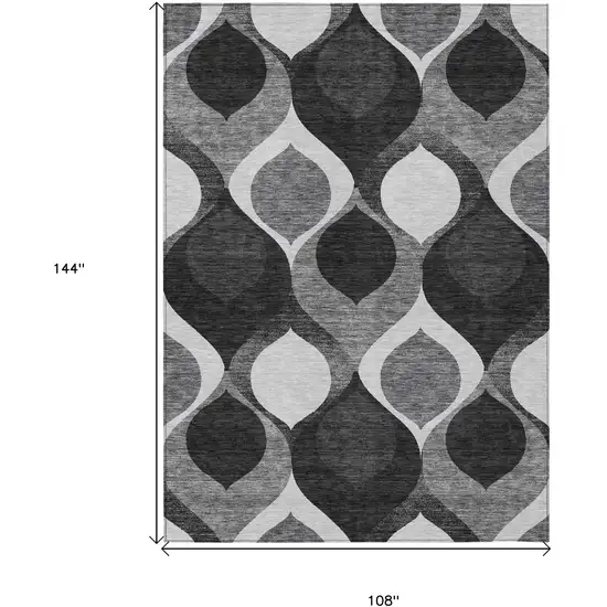 Black Silver And Charcoal Ogee Washable Indoor Outdoor Area Rug Photo 3