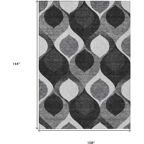 Black Silver And Charcoal Ogee Washable Indoor Outdoor Area Rug Photo 3