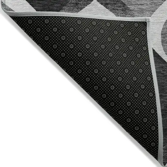 Black Silver And Charcoal Ogee Washable Indoor Outdoor Area Rug Photo 2