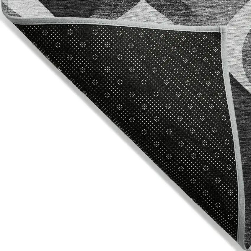 Black Silver And Charcoal Ogee Washable Indoor Outdoor Area Rug Photo 2
