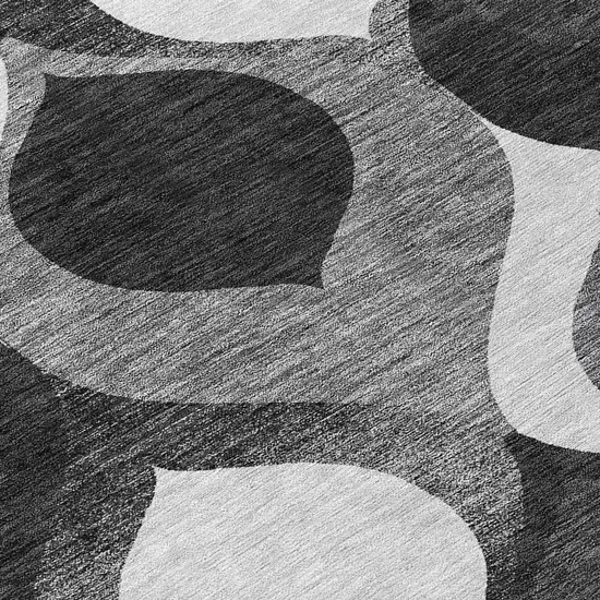 Black Silver And Charcoal Ogee Washable Indoor Outdoor Area Rug Photo 5