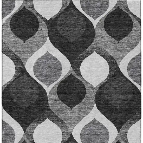 Black Silver And Charcoal Ogee Washable Indoor Outdoor Area Rug Photo 6