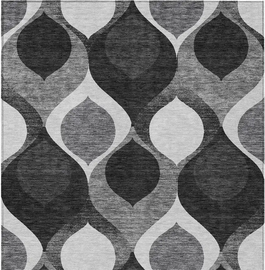 Black Silver And Charcoal Ogee Washable Indoor Outdoor Area Rug Photo 6