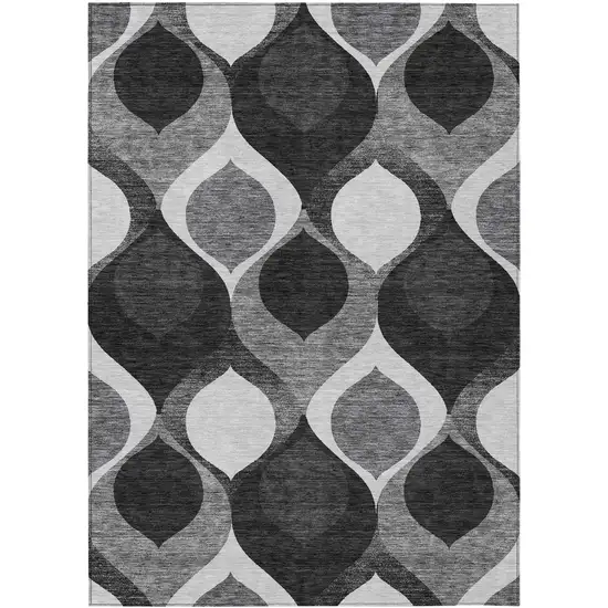 Black Silver And Charcoal Ogee Washable Indoor Outdoor Area Rug Photo 1