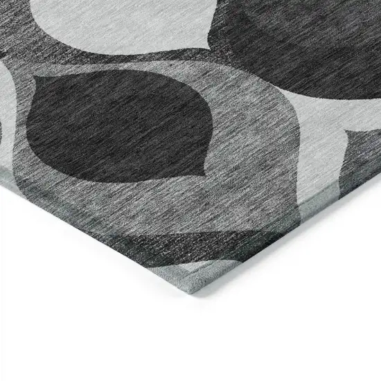 Black Silver And Charcoal Ogee Washable Indoor Outdoor Area Rug Photo 3