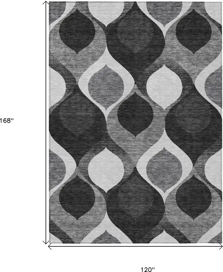 Black Silver And Charcoal Ogee Washable Indoor Outdoor Area Rug Photo 3
