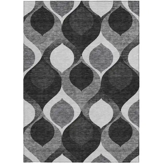 Black Silver And Charcoal Ogee Washable Indoor Outdoor Area Rug Photo 5