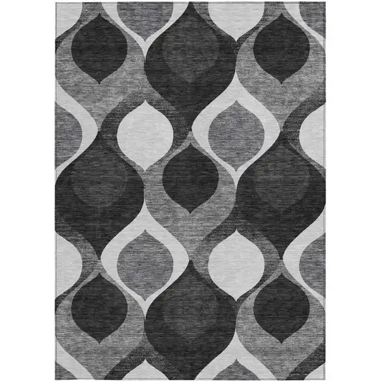 Black Silver And Charcoal Ogee Washable Indoor Outdoor Area Rug Photo 5