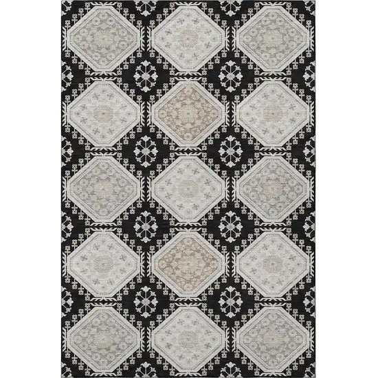 Black Silver And Gray Floral Washable Area Rug With UV Protection Photo 3