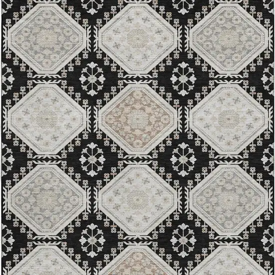 Black Silver And Gray Floral Washable Area Rug With UV Protection Photo 3