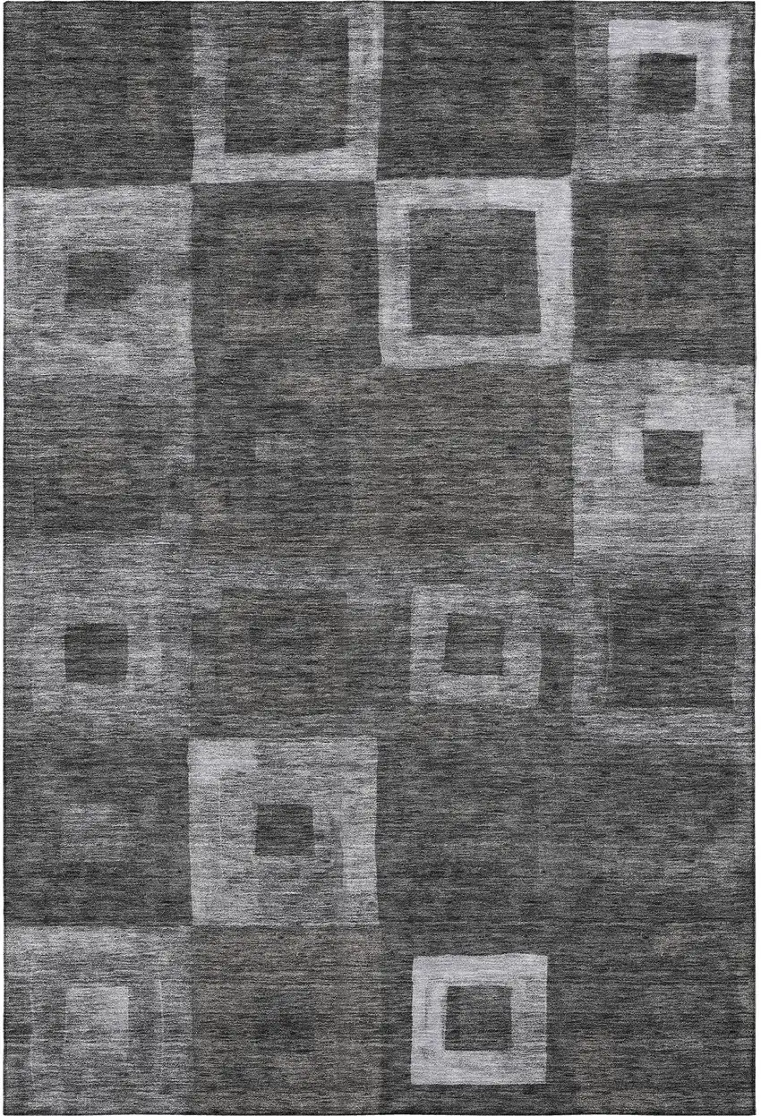 Black Silver And Gray Geometric Washable Area Rug With UV Protection Photo 2