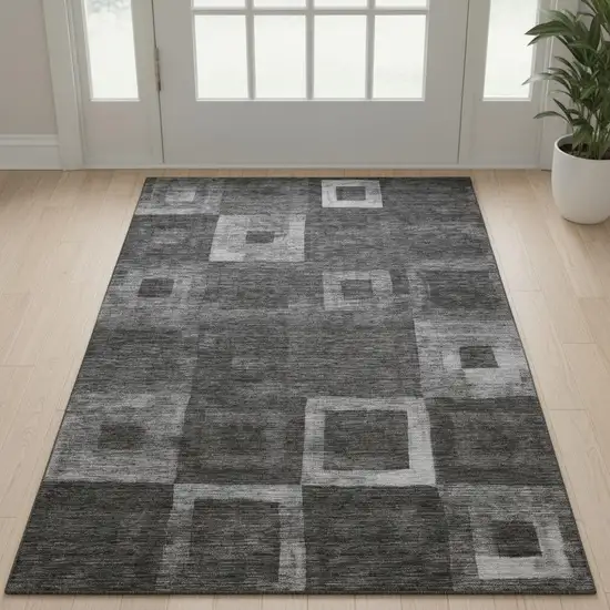 Black Silver And Gray Geometric Washable Area Rug With UV Protection Photo 2