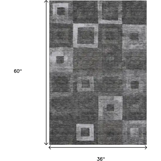 Black Silver And Gray Geometric Washable Area Rug With UV Protection Photo 9