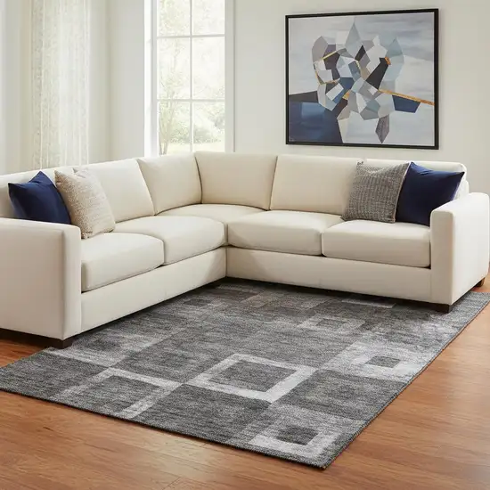 Black Silver And Gray Geometric Washable Area Rug With UV Protection Photo 2