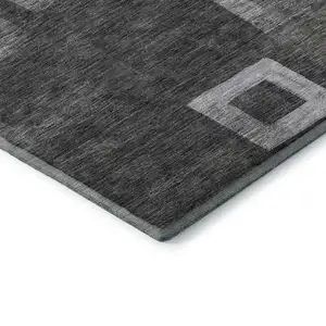 Photo of Black Silver And Gray Geometric Washable Area Rug With UV Protection