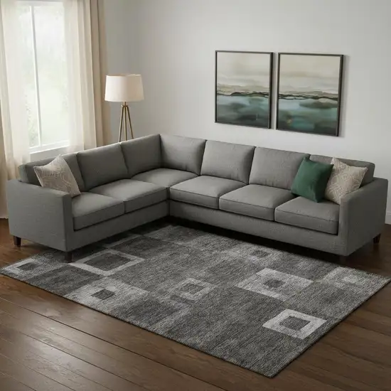 Black Silver And Gray Geometric Washable Area Rug With UV Protection Photo 2