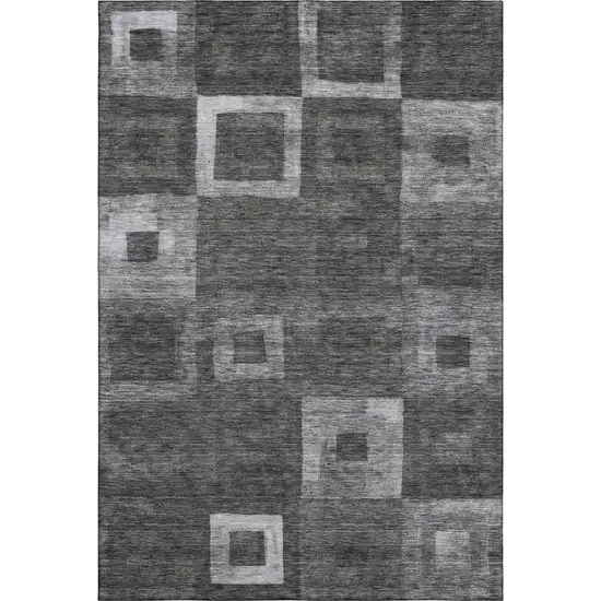Black Silver And Gray Geometric Washable Area Rug With UV Protection Photo 1