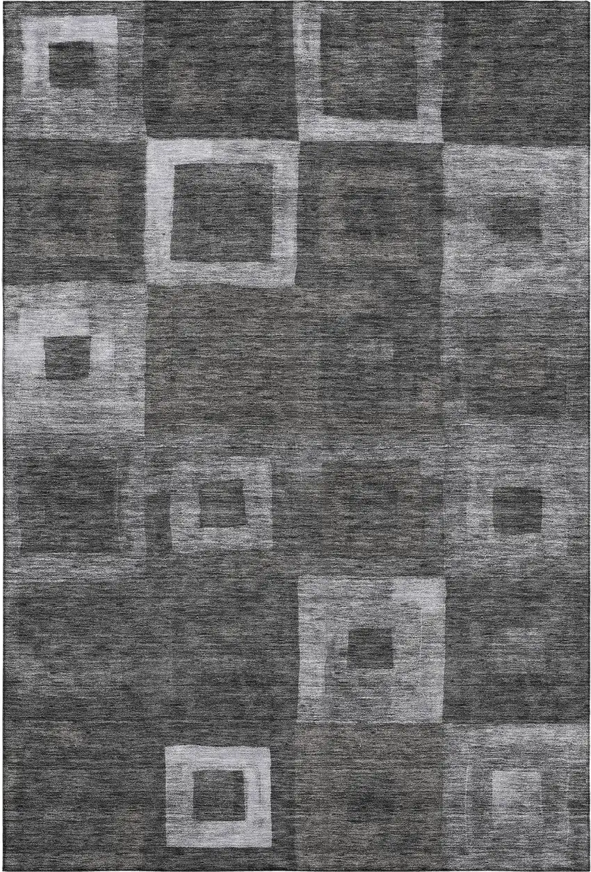 Black Silver And Gray Geometric Washable Area Rug With UV Protection Photo 1