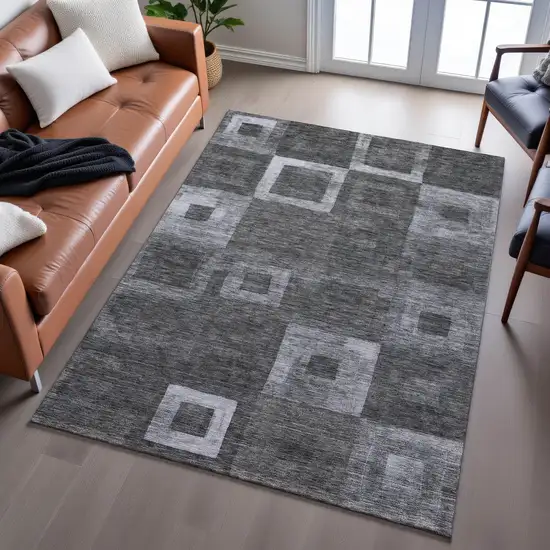 Black Silver And Gray Geometric Washable Area Rug With UV Protection Photo 5