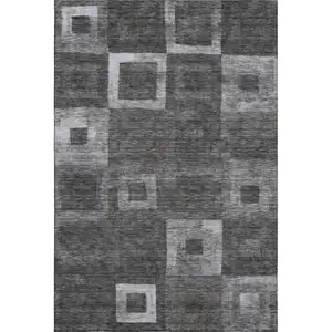Photo of Black Silver And Gray Geometric Washable Area Rug With UV Protection