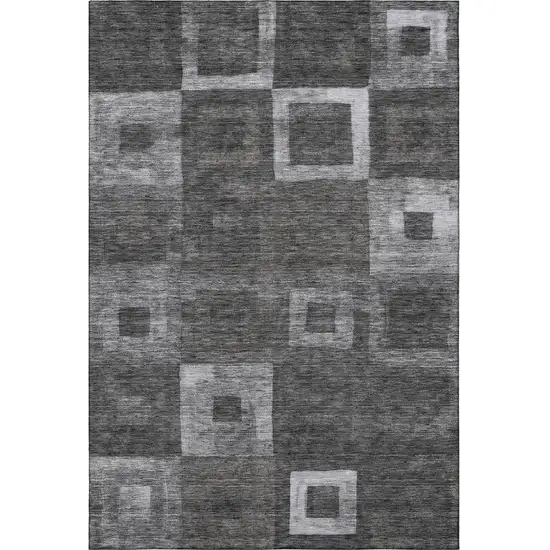 Black Silver And Gray Geometric Washable Area Rug With UV Protection Photo 3