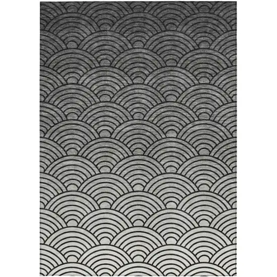 Black Silver And Gray Geometric Washable Indoor Outdoor Area Rug Photo 3