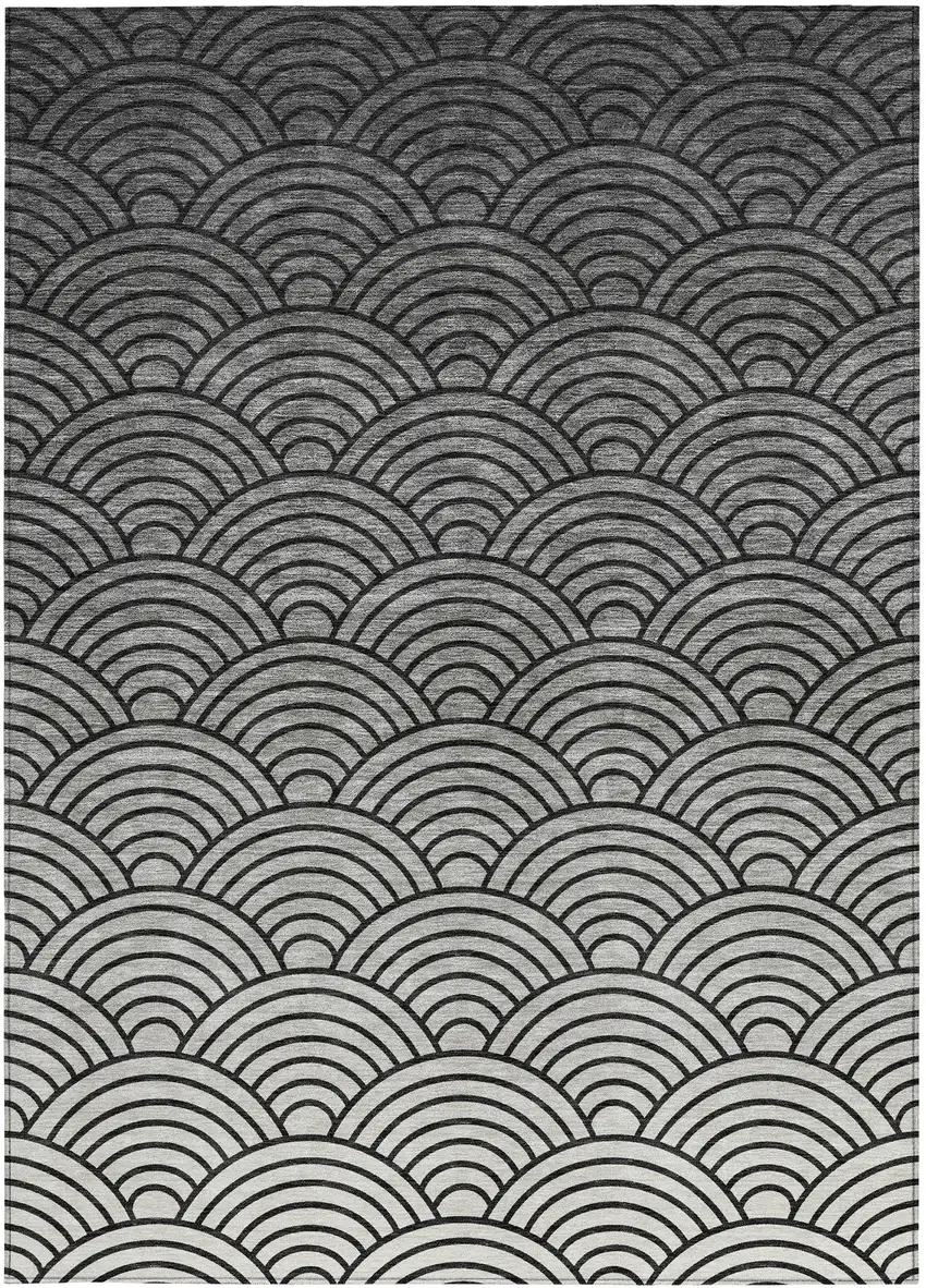 Black Silver And Gray Geometric Washable Indoor Outdoor Area Rug Photo 3