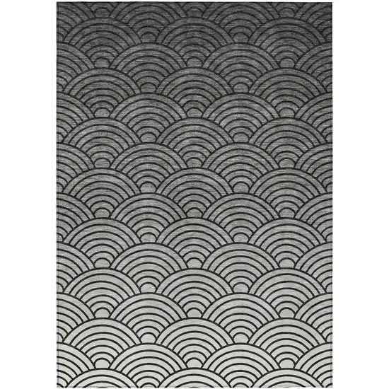 Black Silver And Gray Geometric Washable Indoor Outdoor Area Rug Photo 1