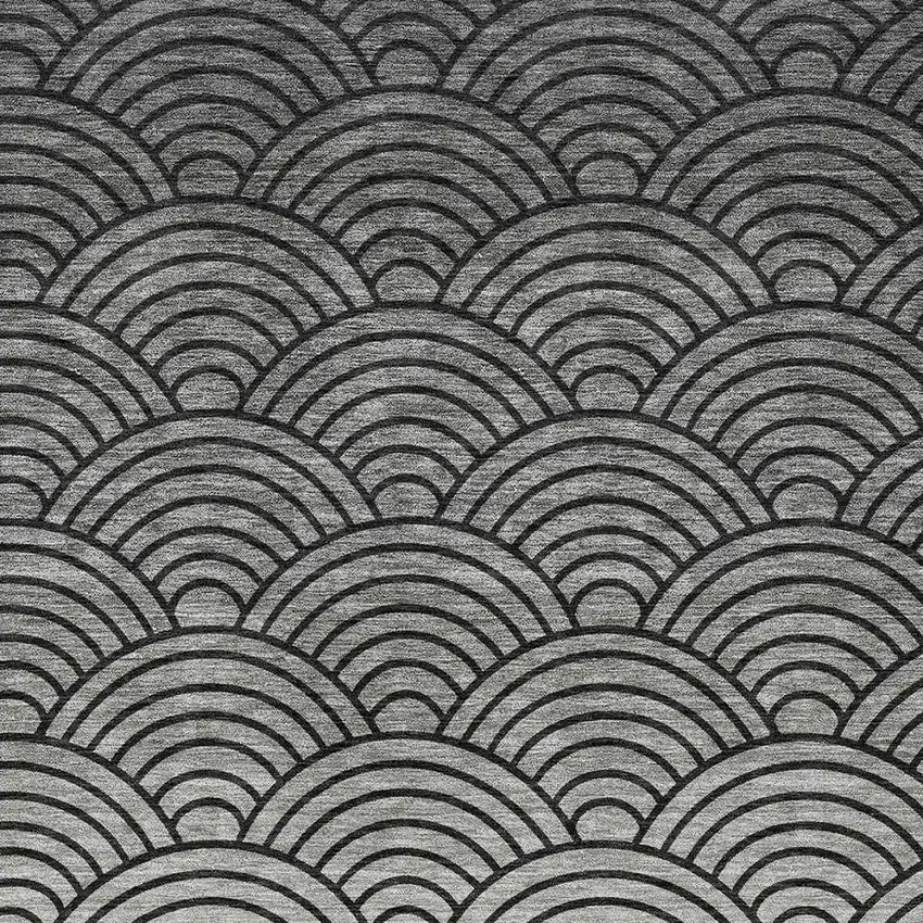Black Silver And Gray Geometric Washable Indoor Outdoor Area Rug Photo 2